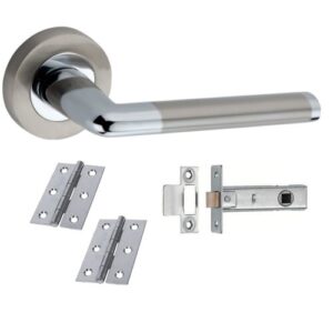 1 Set of Straight Oval Lever Door Handle Set - Latch & Hinges Pack - Interior Use - Dual Tone