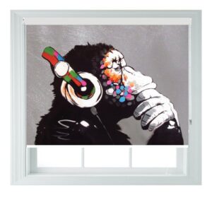 (2ft) Banksy Monkey Black Out Roller Blind Custom Bespoke Print Photo Blinds Made To Measure