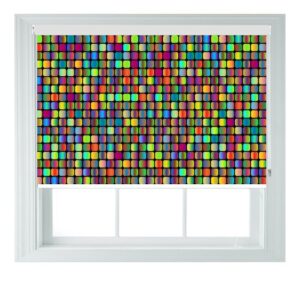 (2ft) Geo Rainbow Cubes Black Out Roller Blind Custom Bespoke Print Photo Blinds Made To Measure