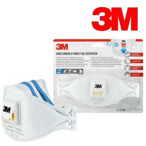 3M Aura 9322+ Flat Fold Particulate Respirator Dust Mask With Embossed Top Panel