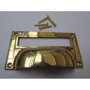 4" Victorian Filing Cabinet Card Holder polished brass