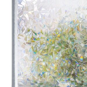 (45X150 CM) Tinted 3D No Glue Static Decorative Privacy Window Rainbow Films for Stained Glass