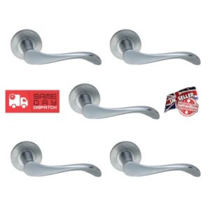 5 Sets of Solid Brass Heavy duty Sprung Lever on Rose Door Handles - Satin Chrome
