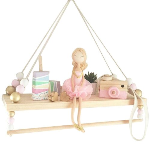 (A) Nordic Style Wooden Beads Hanging Display Rack Wall Shelf