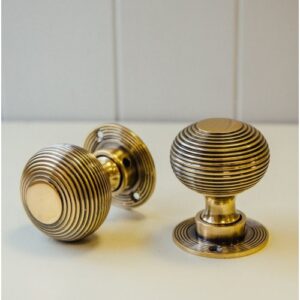 Antique Beehive Style Solid Brass Mortice Door Knob Aged Brass Finish