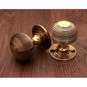 Antique Beehive Style Solid Brass Mortice Door Knob Set Aged Brass Finish 50mm