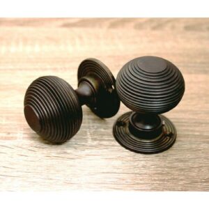 Antique Style Beehive Reeded Pair Mortice Door Knobs Set Aged Bronze Solid Brass