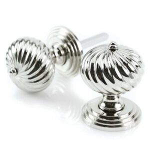 Antique Style Pair of Traditional Twisted Spiral Brass Door Knob Set 60mm Polish Nickel