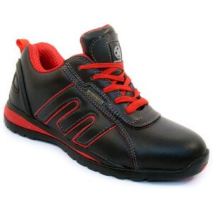 BARGAINS-GALORE Mens Safety Trainers Shoes Boots Work Steel Toe Cap Hiker Ankle Black RED Leather