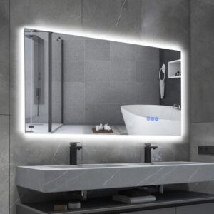 BBE 1000 x 600mm LED Bathroom Mirror with Dimmable Light Anti-Fog Makeup Mirror Wall Mounted Horizontal/Vertical (40 x 24 Inch with Backlit)