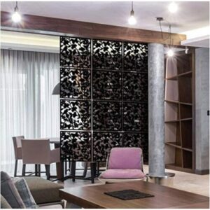 (black flower) Fashion Carved Room Hanging Safety PVC Panel Screen 12Pcs
