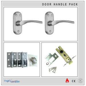 Certifire Internal Curved Stainless Steel Door Lever Handle Latch Pack & Hinges