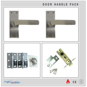 Certifire Internal Straight Stainless Steel Door Lever Handle Latch Pack & Hinge