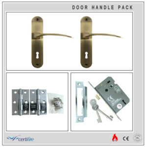 Certifire Lock Door Handle Pack Antique Internal Lever on Backplate & Hinges