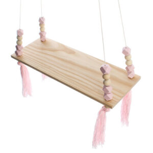 Chic Hanging Wall Shelf Wood Rope Swing Shelves Decorative Wood Holder Vintage Home Decorations PINK COLOR