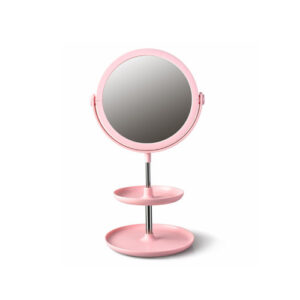 Creative Round Double-layer Desktop Storage Cosmetic Mirror Dormitory Bedroom Storage Beauty Double-sided Mirror-Pink