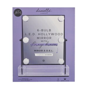 Danielle Creations LED 6 Bulb Light Make-Up Mirror & Storage Drawer - Black