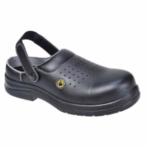 ESD Perforated Safety Clog Shoe Lightweight Work Boots Toe Cap Chef Baker FC03 [6.5] [Black]