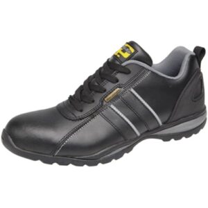 Grafters Unisex Coated Leather Lace-Up Safety Trainers Black