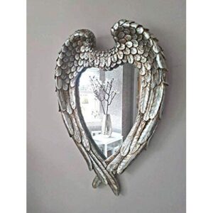 HomeZone Vintage Retro Shabby Chic Heart Shaped Large Angel Wing Wall Mirror Feather Effect Wall Mounted Rustic Home Decor (Large Angel Wings)