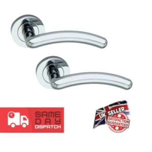 Internal Arched T-Bar Chrome Lever On Rose Door Handle set NEW! Polished Chrome