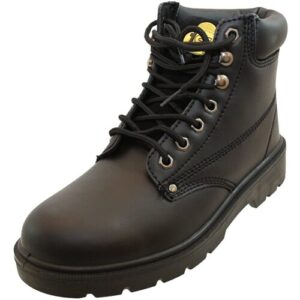 Mens Black Leather Steel Toe Safety Lace Work Ankle Boots Size UK 7