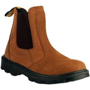 Mens Safety Dealer Boots Brown Waxy Leather Steel Toe Cap Work Slip On