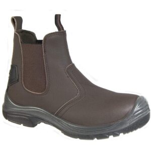 Mens Safety Work Dealer Boots Brown Leather Lightweight Slip On Steel Toe Cap Industrial