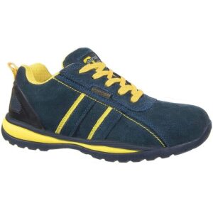 Mens Safety Work Trainer Shoes Navy Blue Leather Suede Laced Rubber Soled