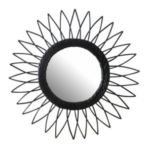 mirror round sunflower 50 cm wood black