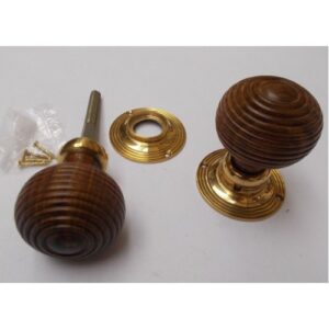 Mortice Door knob Teak + Brass Wooden beehive