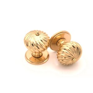 Pair of Traditional Twisted Spiral Door Knobs Set 60mm Polished Brass