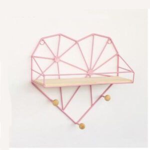 (Pink) Nordic Love Heart Wall Shelf Wrought Iron Grid Plant Stand Home Decor