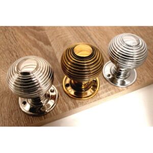 (Polished Chrome) Antique Large Reeded Beehive Mortice Door Knob Aged Brass - Satin - Chrome 60mm