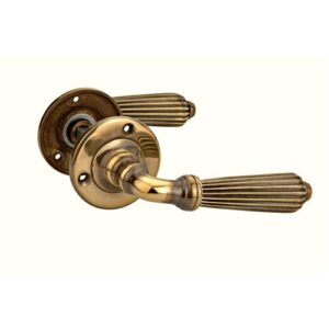 Regency Period Style Reproduction Reeded Mortice Lever Door Handles English Traditional Antique Style Aged Brass
