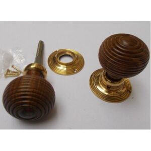 Rim door knob set Beehive Wooden Teak and Brass