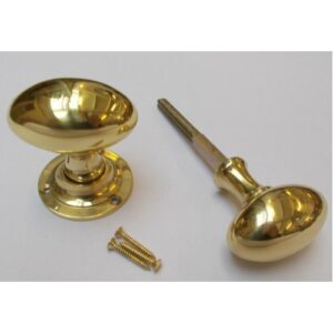 Rim door knob set Oval Polished Brass
