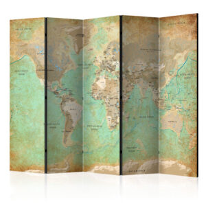 Room Divider - Turquoise World Map  [Room Dividers]