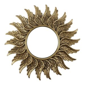 Round Antique Gold Guardian Angel Wing Mirror