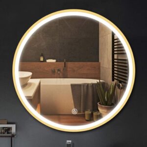 Round Bathroom mirror with light Wall mounted LED Illuminated mirror Black Gold (50/60/70 / 80CM) Touch switch - Vanity mirror 70CM(28in) Gold