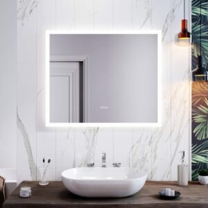 SALLY Illuminated LED Bathroom Mirror Shaver Socket with Demister Pad Bluetooth Audio Touch Sensor Switch Wall Mounted IP44 Smart Modern Bathroom Vani