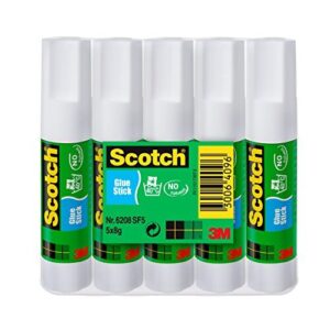 ScotchÂÃ Solvent-Free Permanent Glue Sticks - Pack of 5 x 8g Glue Sticks - Ideal for Paper