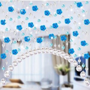 (Sky Blue) Crystal Glass and Rose Bead Curtain For Decoration