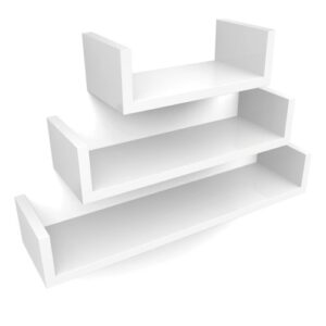 SONGMICS Wall Shelf Set of 3 Floating Shelves Storage 60/45/30 cm MDF Weight Capacity 15 kg White LWS66W