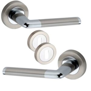 Straight Oval Lever Door Handle Set with Escutcheons - Dual Tone - Interior Use New