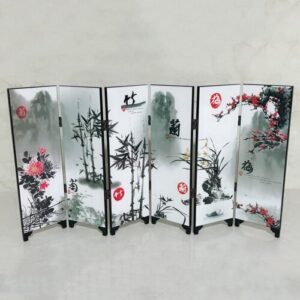 (Type) 6 Panel Flower Bamboo Screen - Home Room Divider Wood Folding Partition Screen
