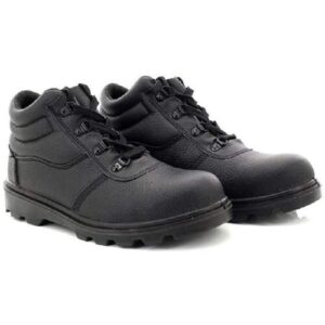 Unisex Black Grain Leather Lace Up Safety Boot - Black - size M5ÃÂ½