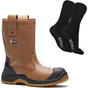V12 Grizzly Safety Rigger Work Boots and Boot Socks
