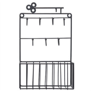 Vintage Metal Wire Rack Magazine Coat Holder Rack with 7 Key Hook for Kitchen Entryway