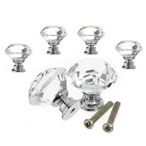 VIPMOON 6pcs 30mm Clear Crystal Glass Diamond Door Knobs with Screw for Cabinet Drawer Handle Home Decorating